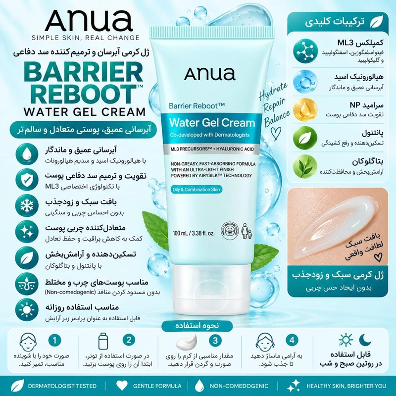 واتر ژل آبرسان صورت و بدن آنوا مدل Water Gel